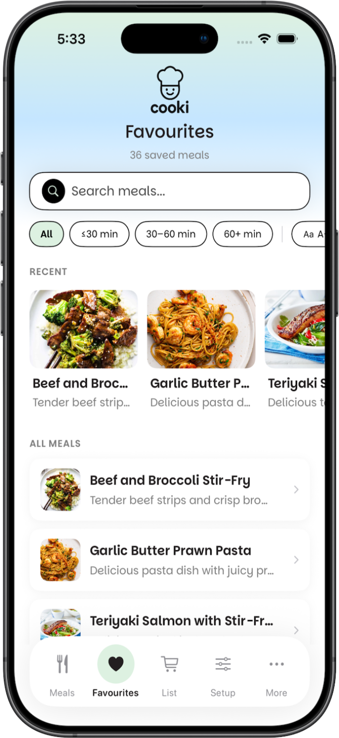 Cooki app — shopping list